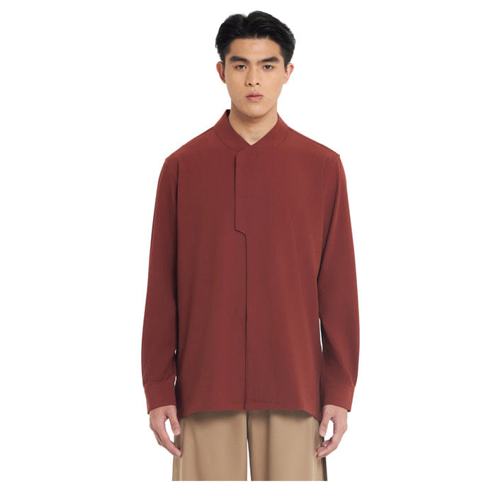 JAN SOBER TERRACOTA COLLARLESS PART 6 LONGSLEEVES SHIRT
