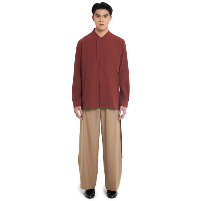 JAN SOBER TERRACOTA COLLARLESS PART 6 LONGSLEEVES SHIRT