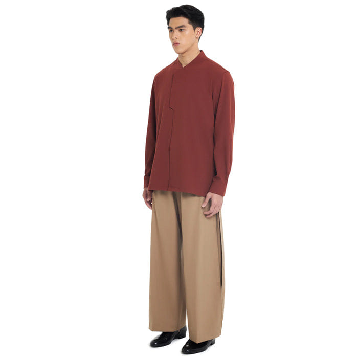 JAN SOBER TERRACOTA COLLARLESS PART 6 LONGSLEEVES SHIRT