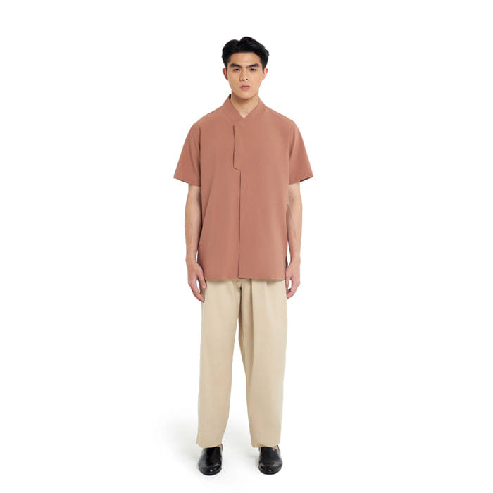 JAN SOBER SALMON COLLARLESS PARRT 6 SHORT SLEEVES SHIRT