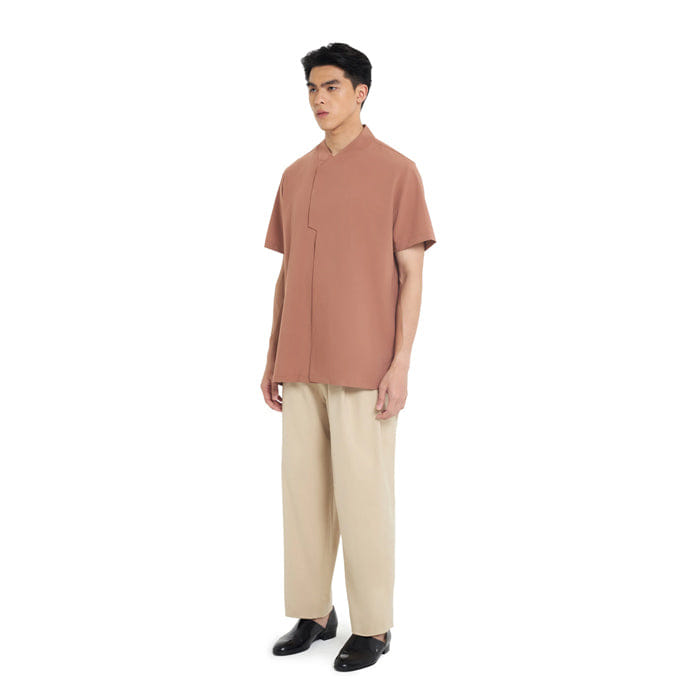 JAN SOBER SALMON COLLARLESS PARRT 6 SHORT SLEEVES SHIRT