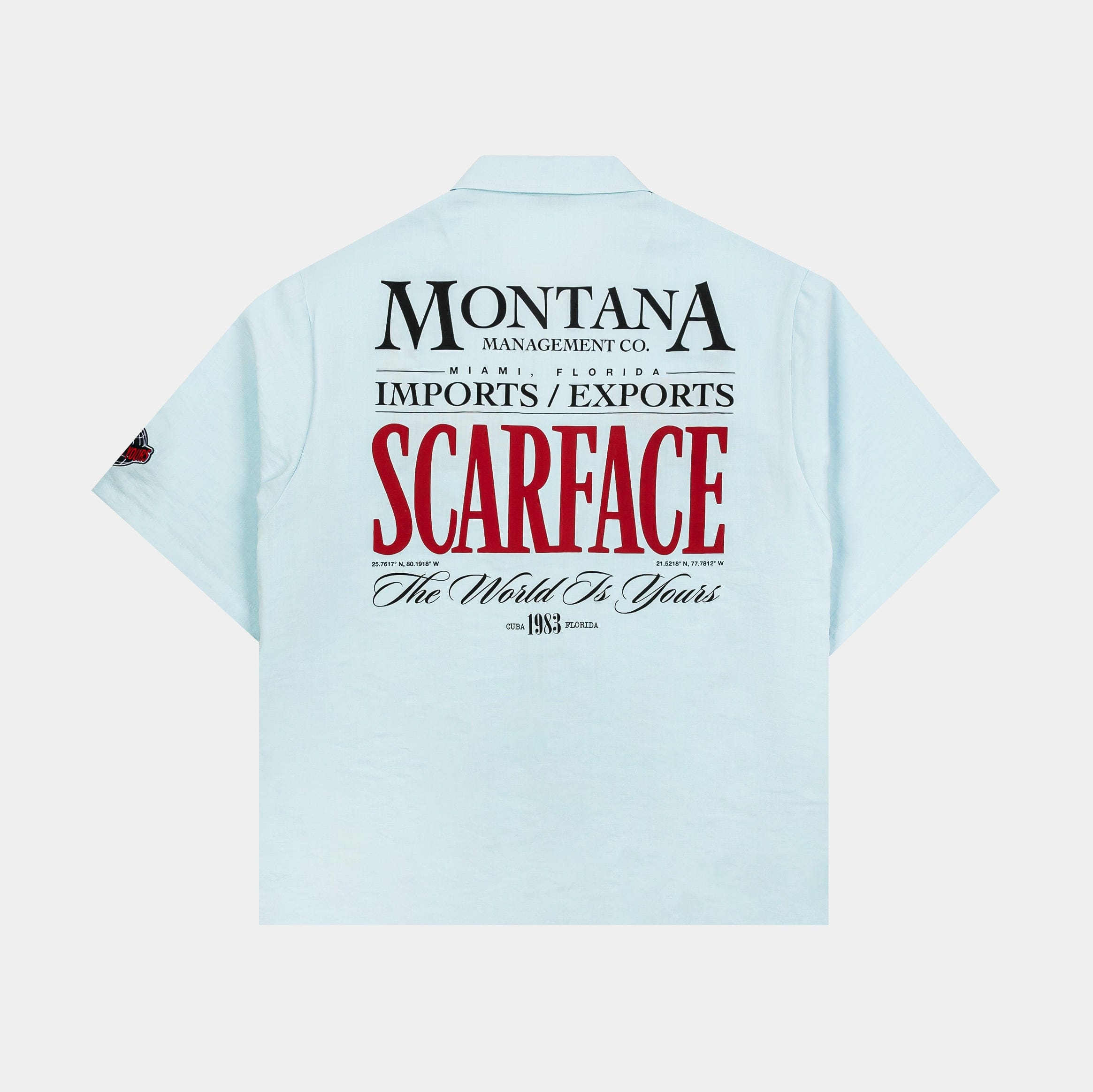 Scarface x SP SP x Scarface MGMT CO Button Up Mens Short Sleeve Shirt (Blue/Red)