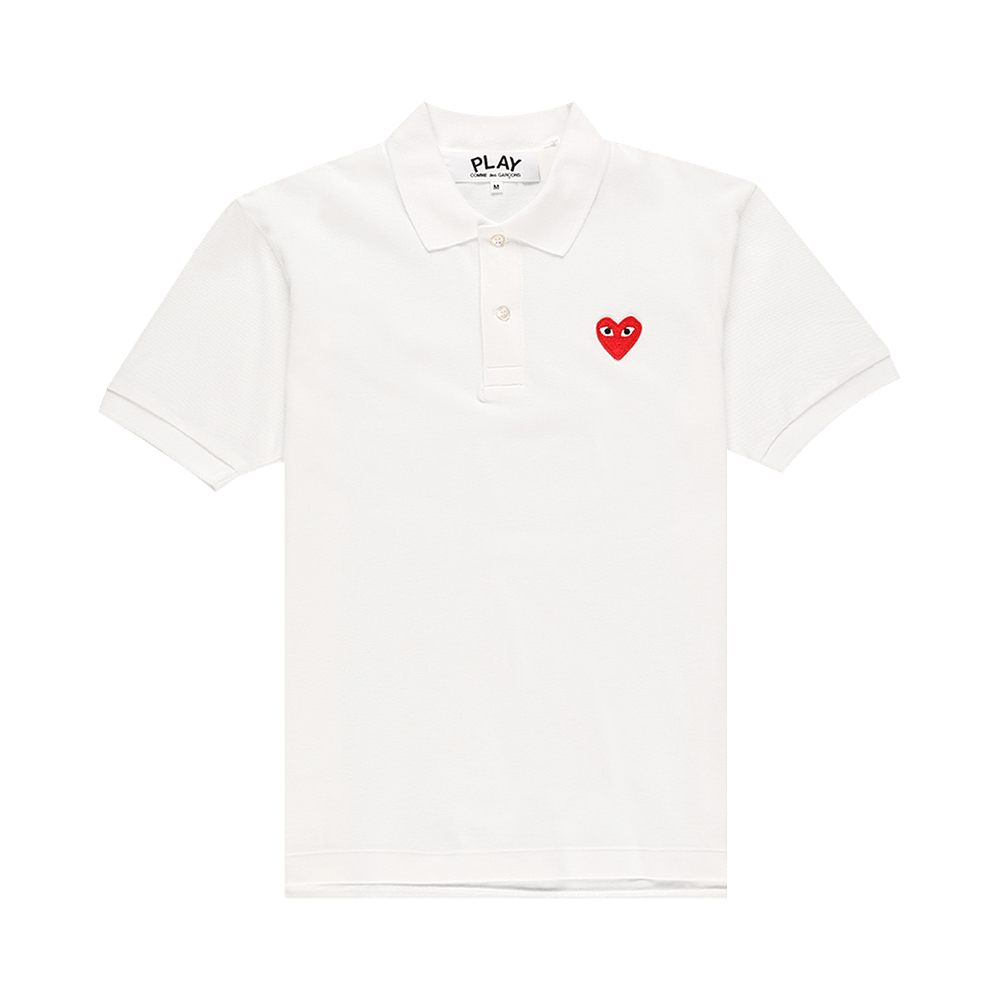 Comme des Garçons Shorts-Sleeve Play Polo Shirt With Red Heart White