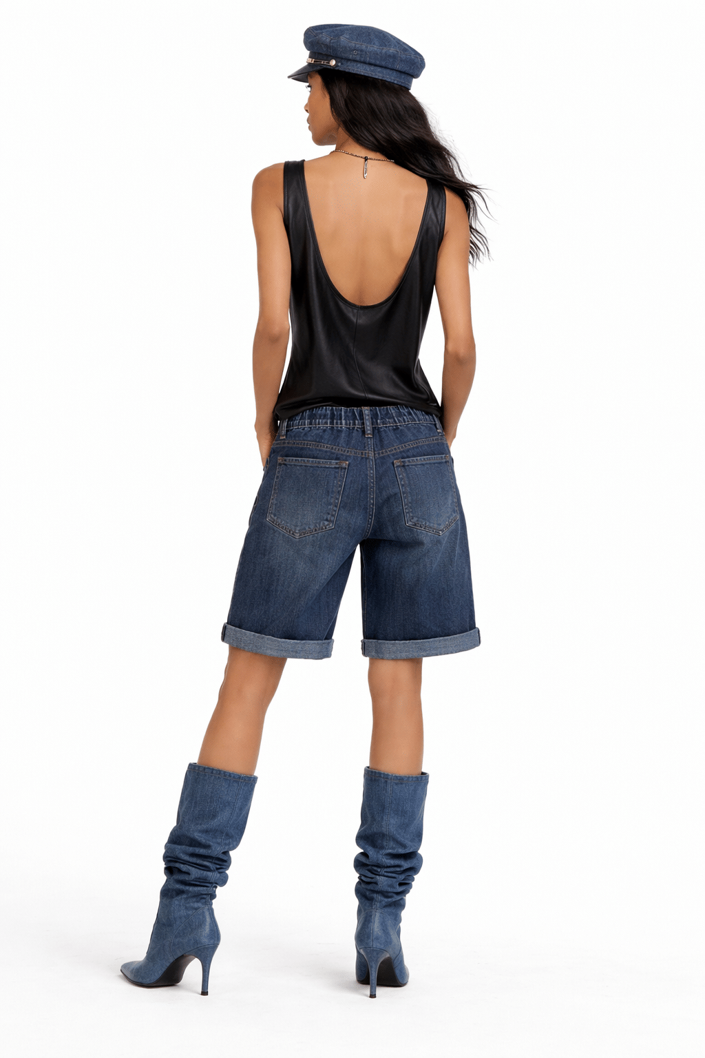Essentials5ive ELASTICATED BACK DENIM BERMUDA SHORT (بنطلون جينز)