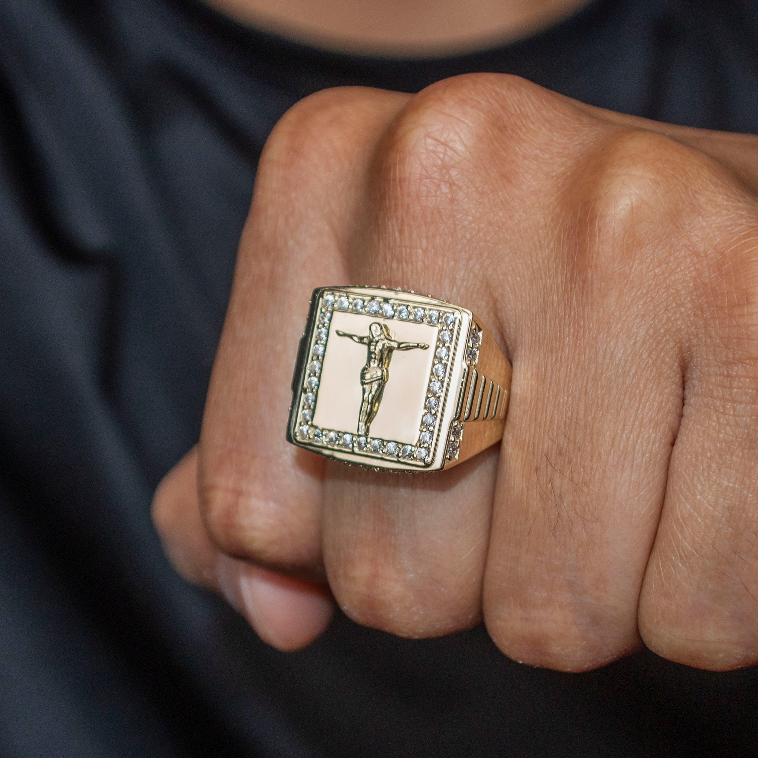 Manufacturer 1 10K Gold Cz Jesus Ring For Men | 6 Grams