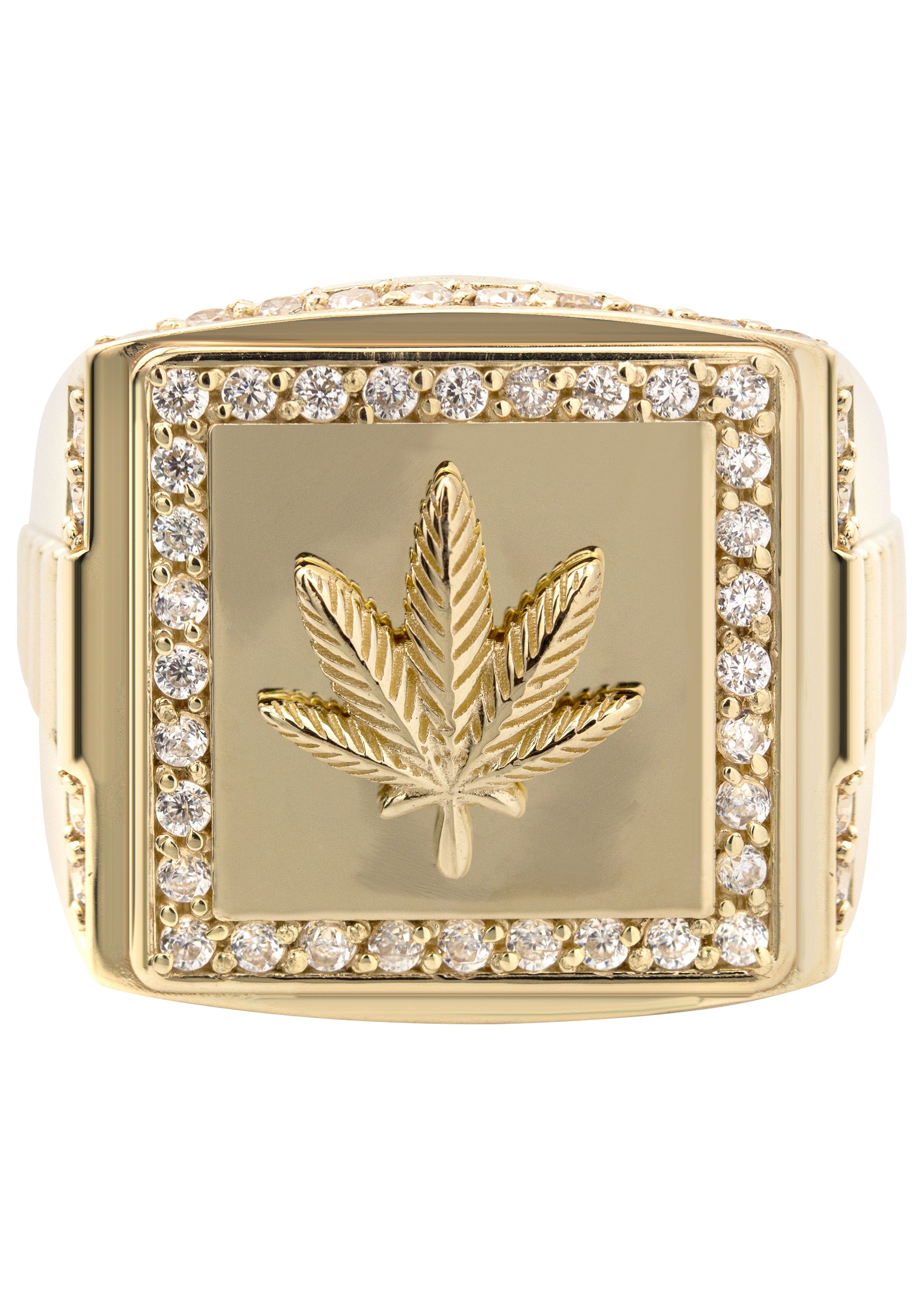 Manufacturer 1 10K Gold Cz Marihuana Leaf Ring For Men | 6 Grams