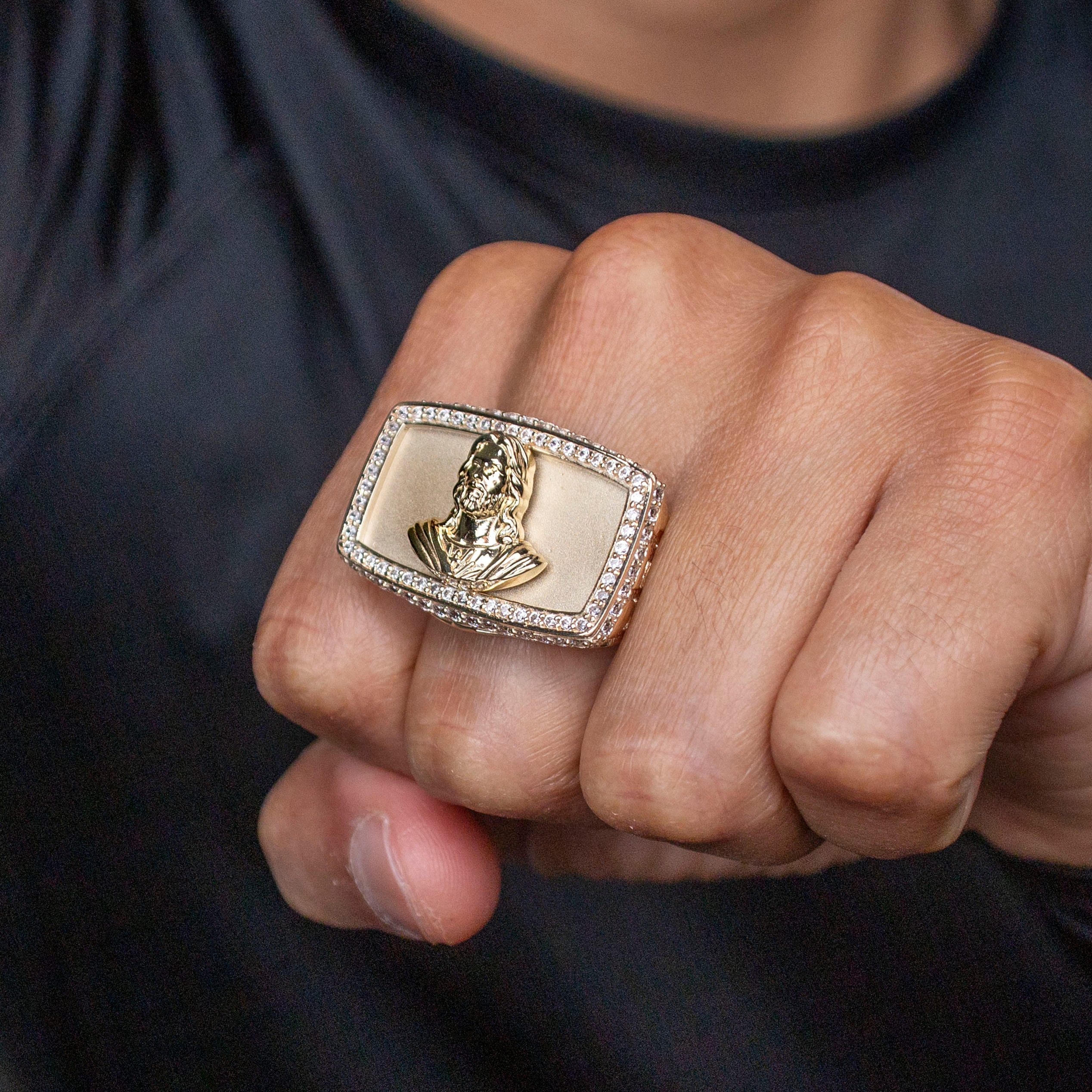 Manufacturer 1 10K Gold Cz Jesus Ring For Men | 9 Grams