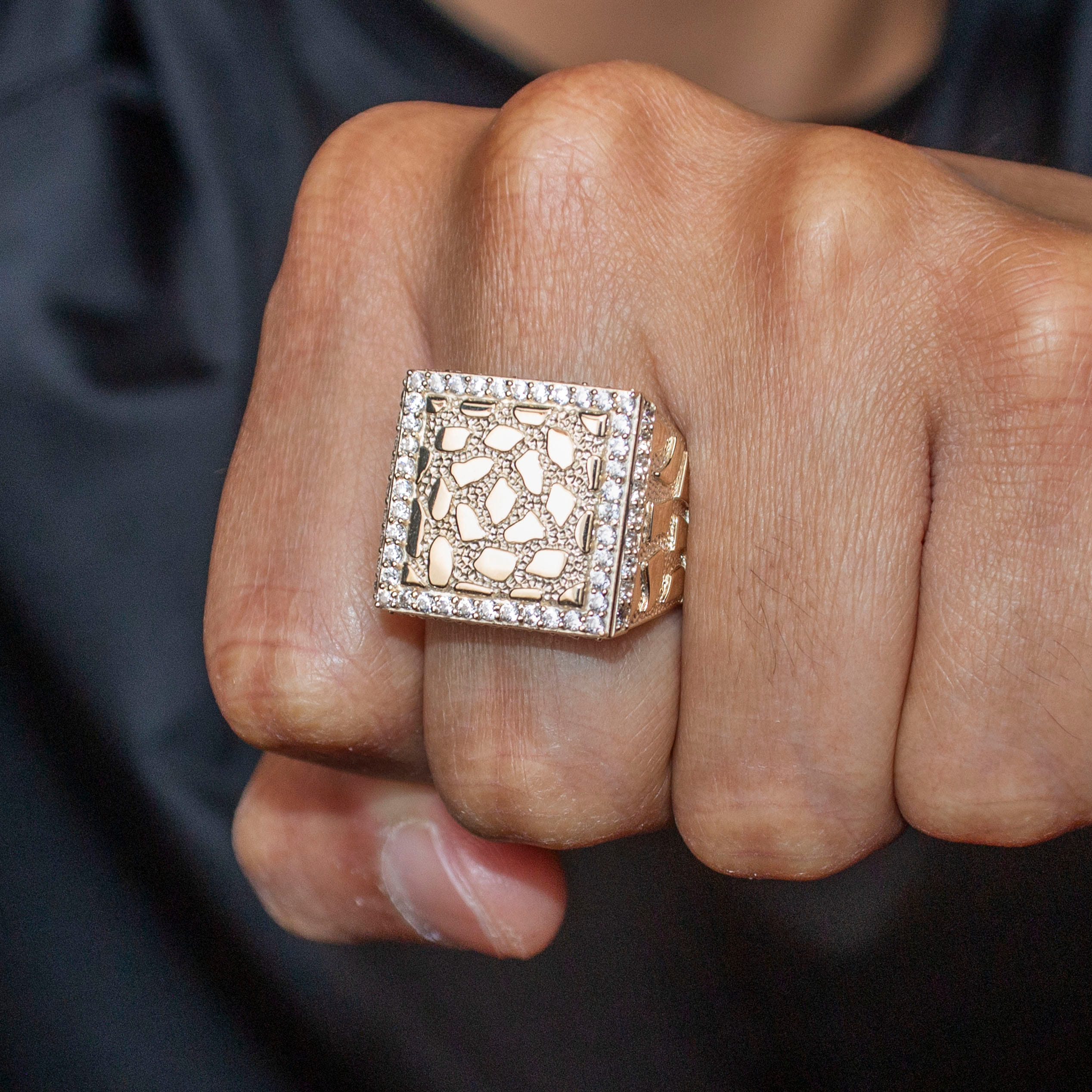 Manufacturer 1 10K Gold Cz Nugget Ring For Men | 6 Grams