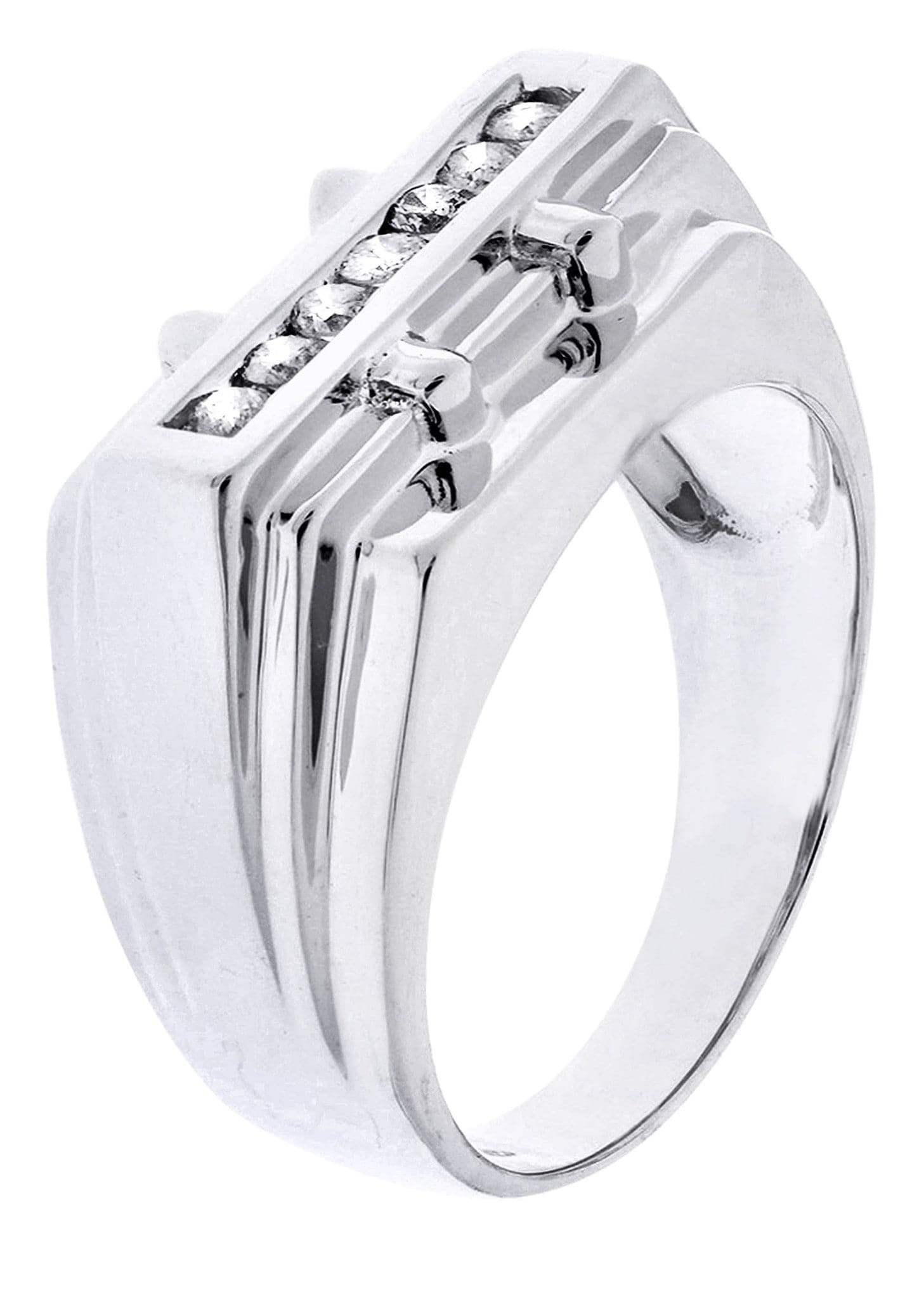 Manufacturer 8 White Gold Mens Diamond Ring| 0.18 Carats| 6.57 Grams