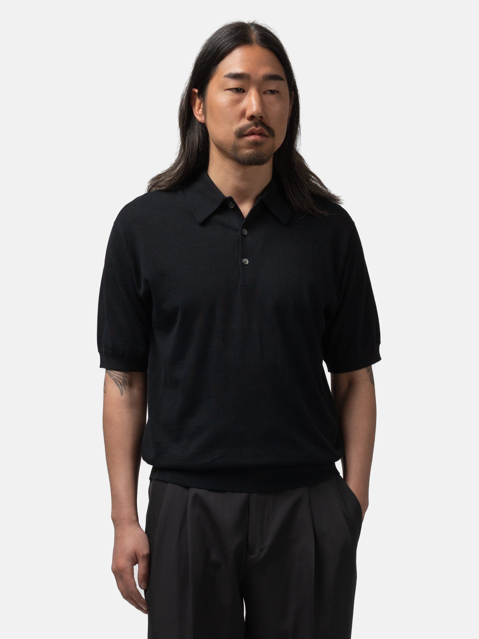 The A by BEAMS 16 Gauge Suvin Polo Black