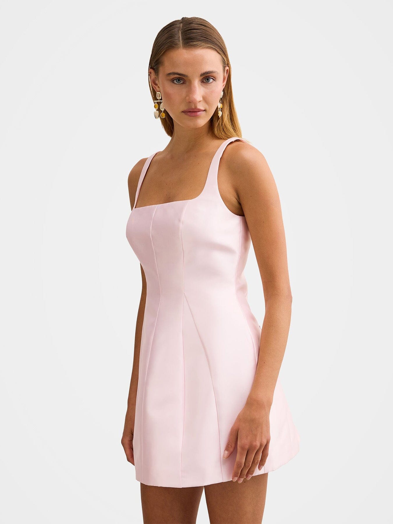 Forever New Kaitlyn Structured Satin Mini Dress Pink
