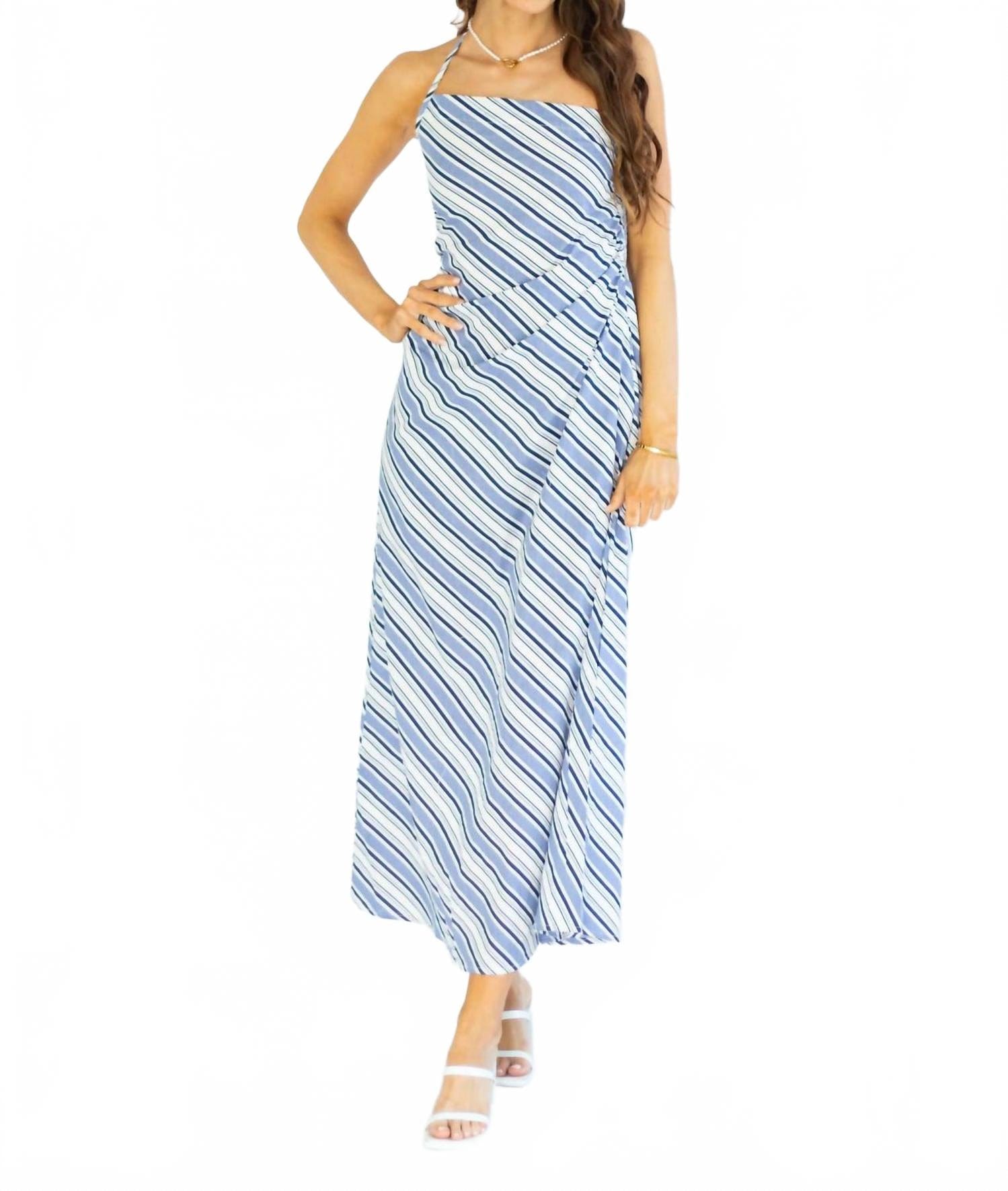 Blue Stripped Maxi Dress In Blue