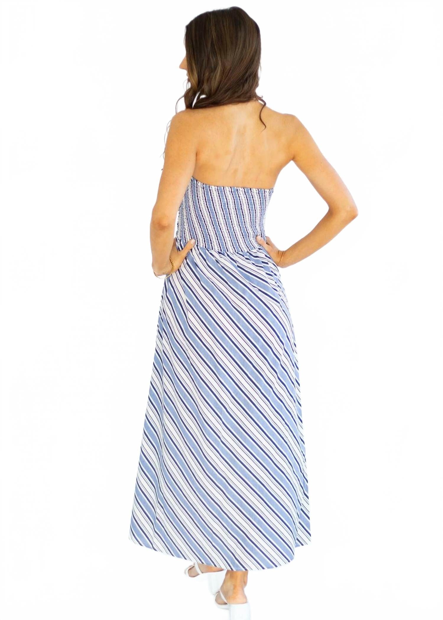 Blue Stripped Maxi Dress In Blue