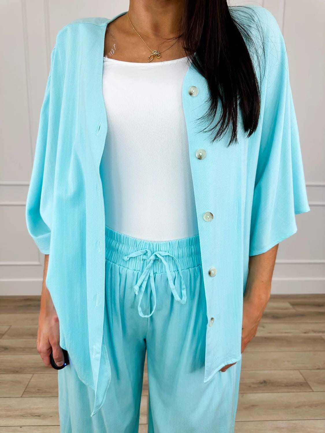 BLEND Daze High - Rise Rayon Blend Wide Leg Pant Set In Blue