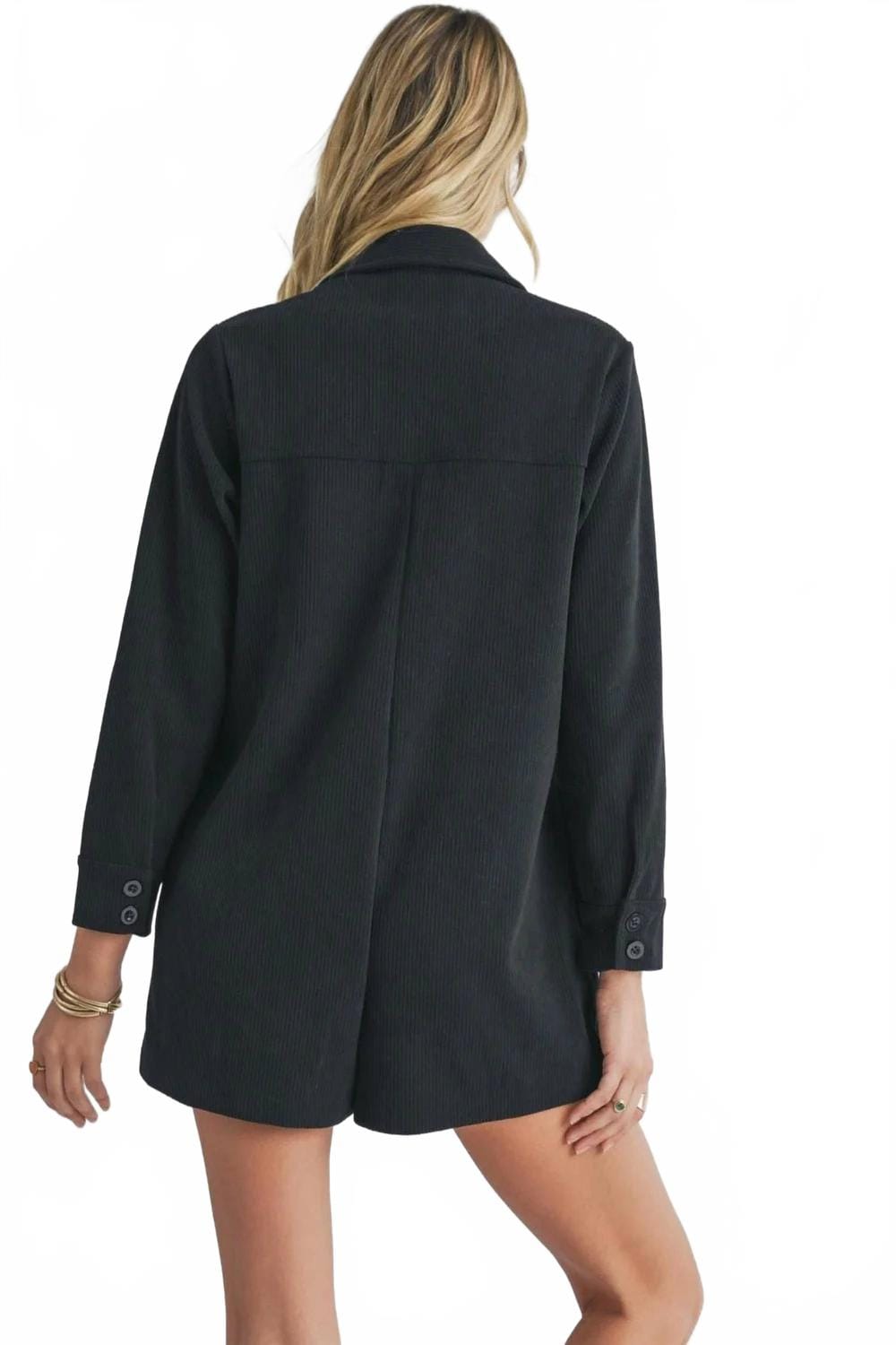 Corduroy Long Sleeve Corduroy Romper In Black