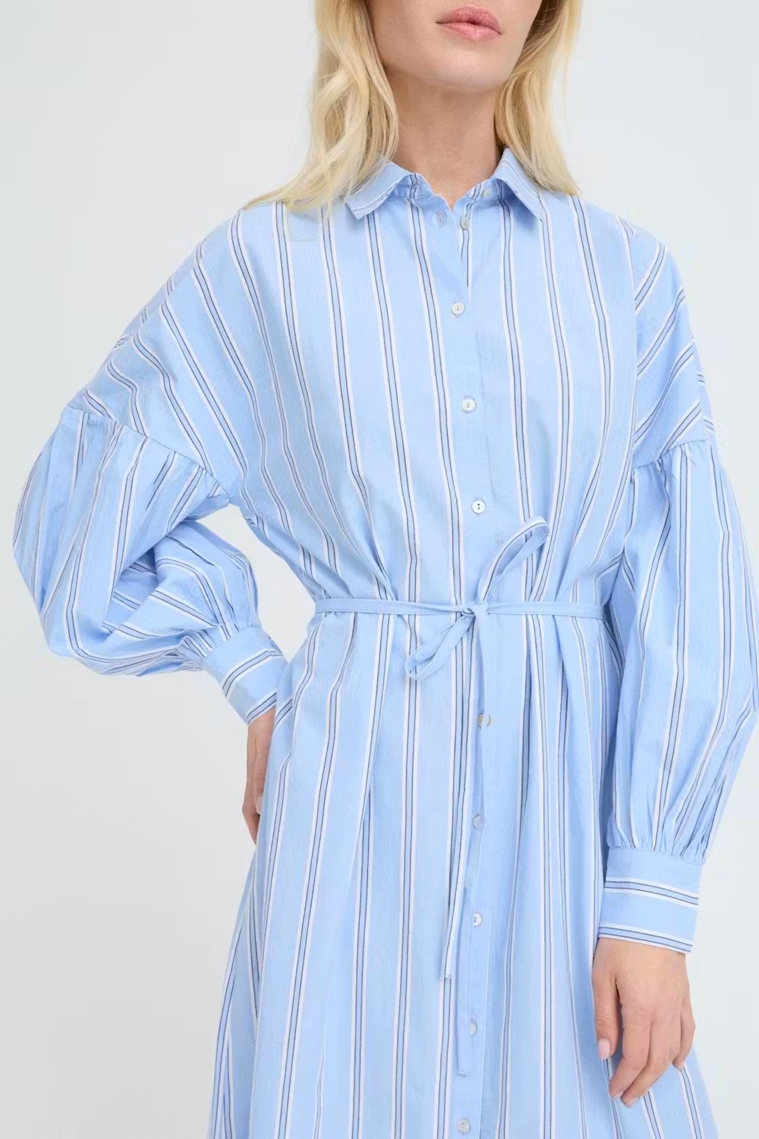 Blue Sierra Striped Shirt Dress In Blue