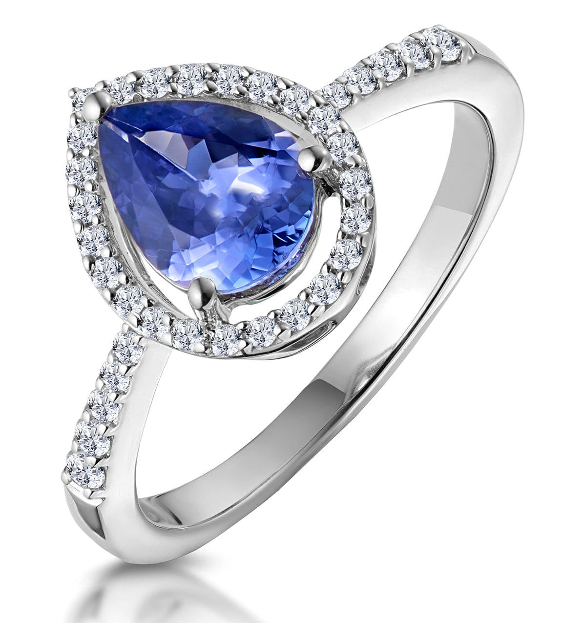 Diamond Tanzanite and Lab Diamond Pear Halo Ring in 9KW Gold - Asteria