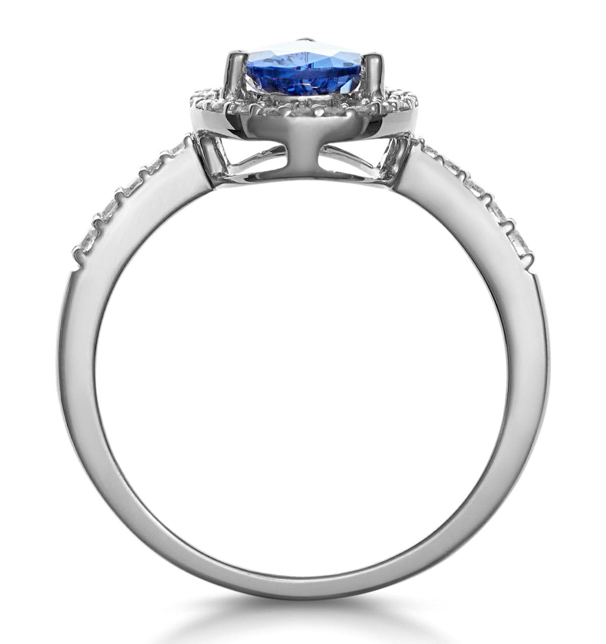 Diamond Tanzanite and Lab Diamond Pear Halo Ring in 9KW Gold - Asteria
