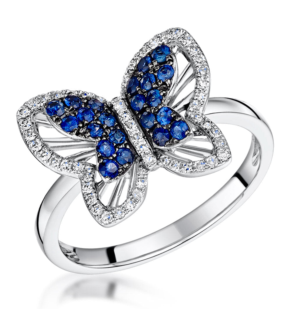 BUTTERFLY Stellato Collection Sapphire and Diamond Butterfly Ring 9K White Gold