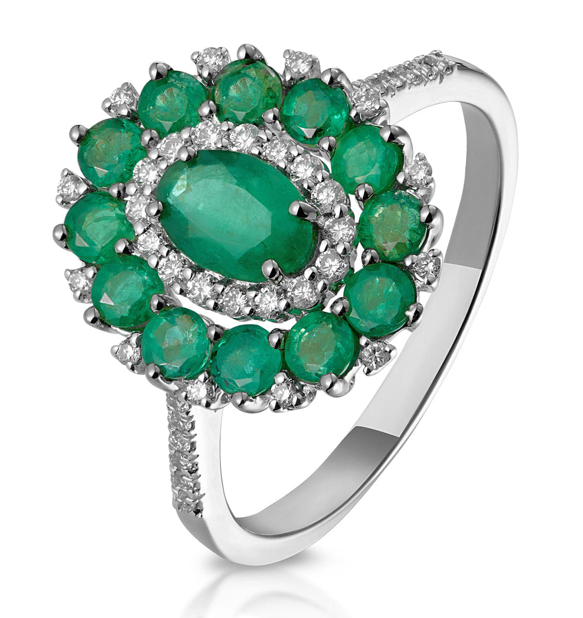 Diamond 1.35ct Emerald Lab Diamond Halo Ring in 9K White Gold - Asteria