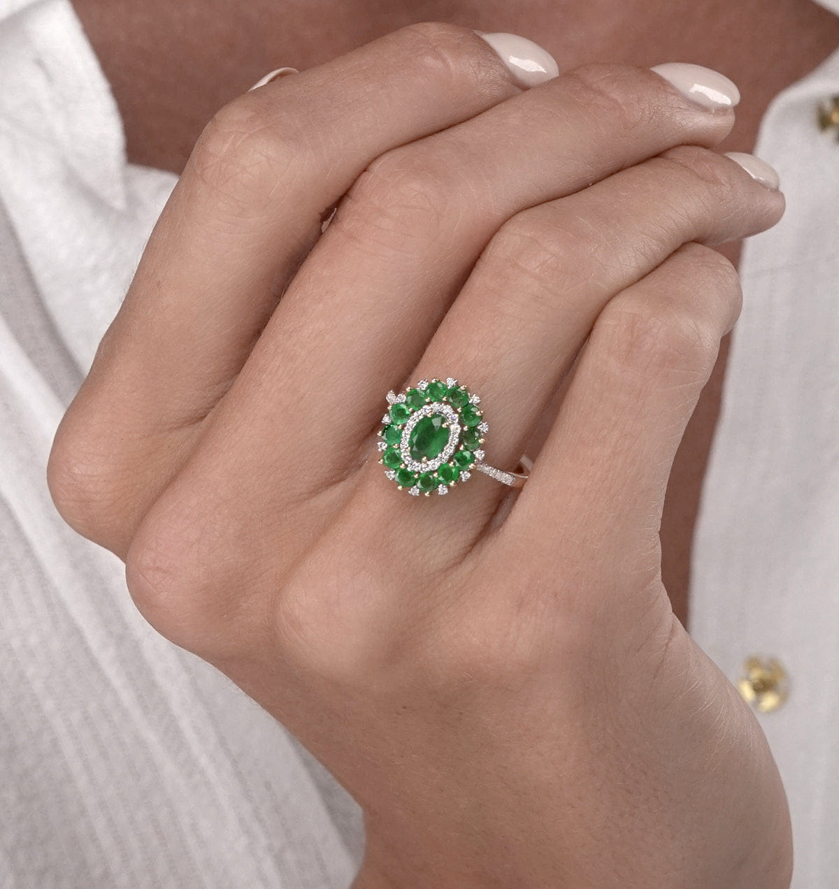 Diamond 1.35ct Emerald Lab Diamond Halo Ring in 9K White Gold - Asteria