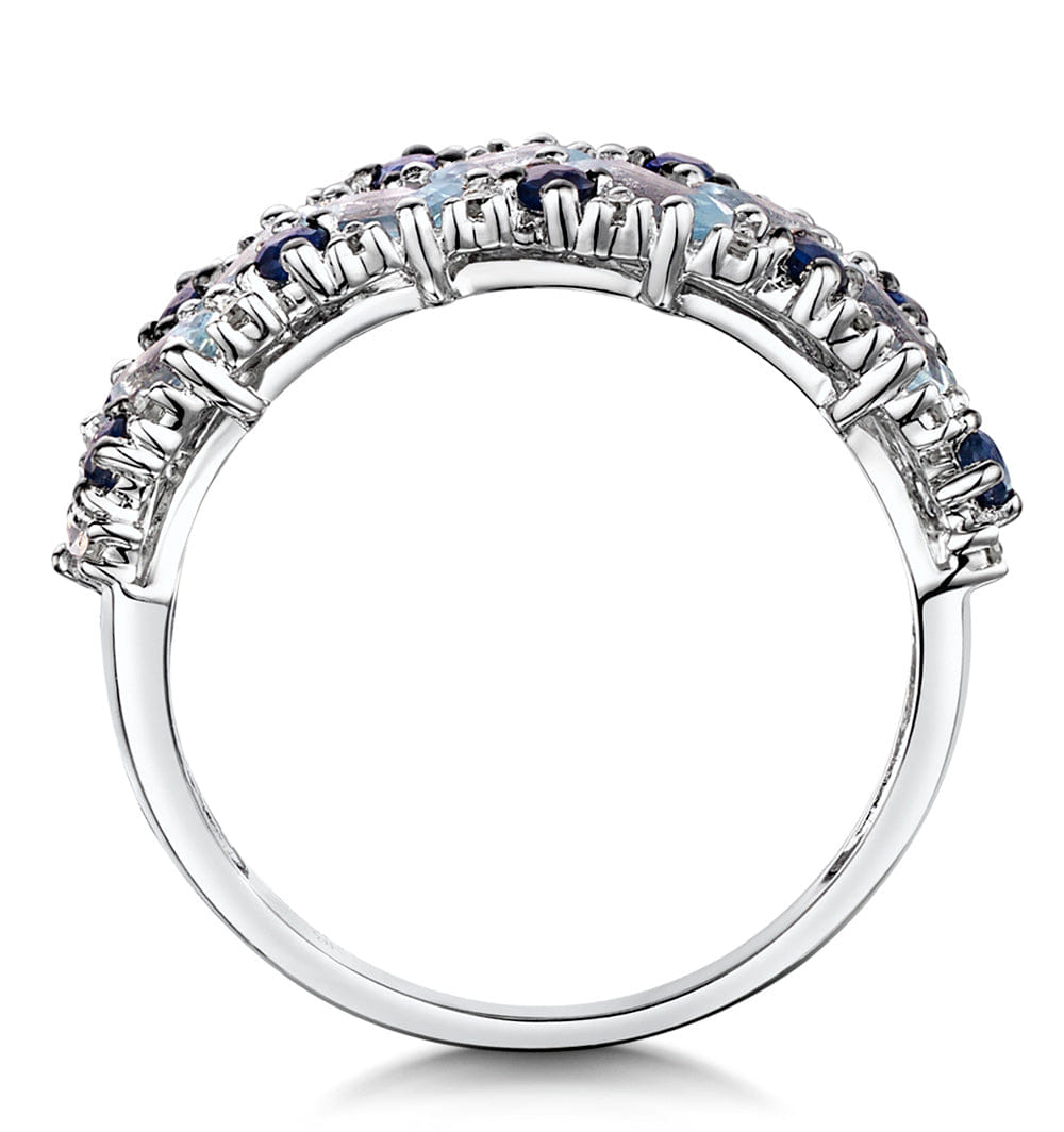 Diamond Blue Topaz Sapphire and Diamond Stellato Ring in 9K White Gold