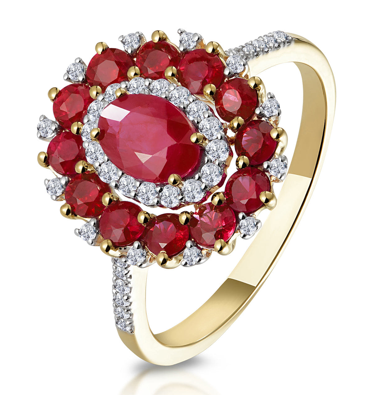 Diamond 1.55ct Ruby Asteria Collection Lab Diamond Halo Ring in 9K Gold