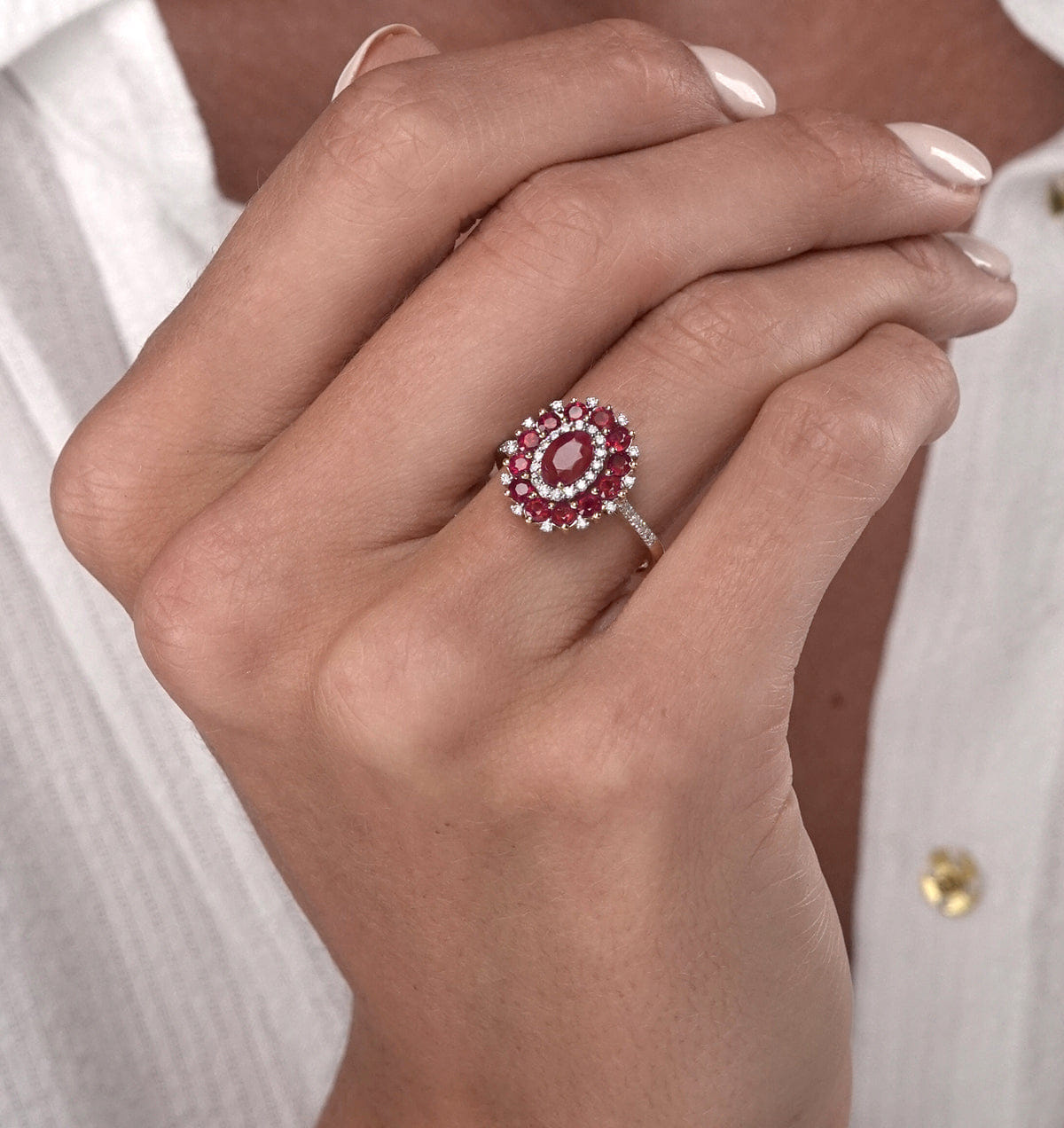 Diamond 1.55ct Ruby Asteria Collection Lab Diamond Halo Ring in 9K Gold