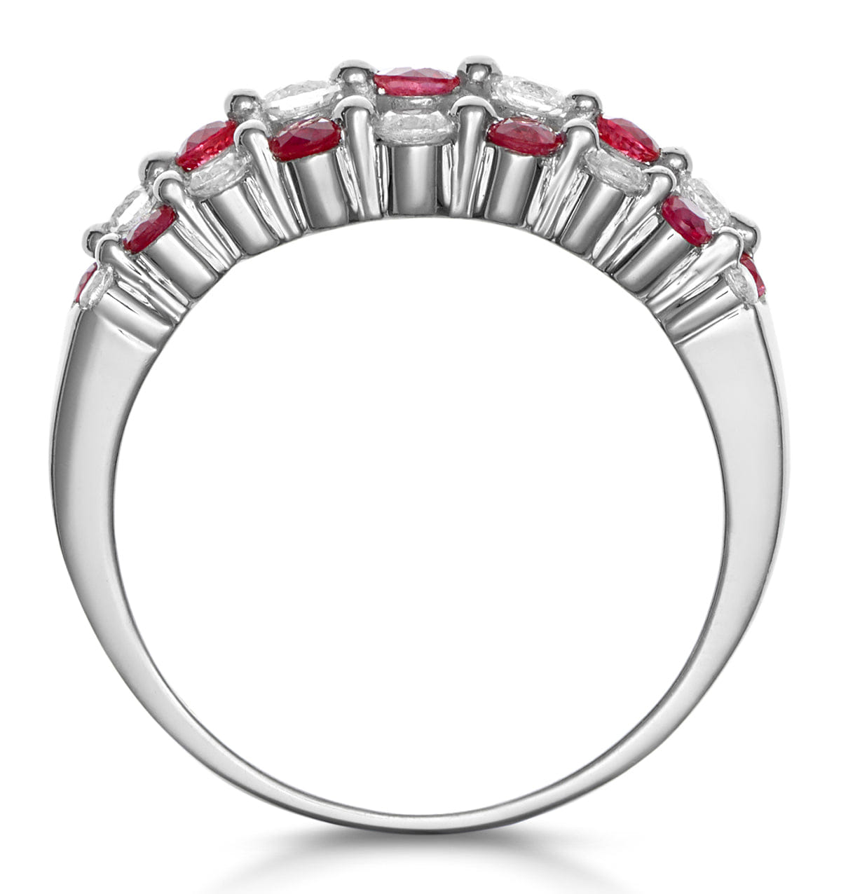 Diamond Ruby and Lab Diamond 3 Row Ring in 9K White Gold - Asteria Collection