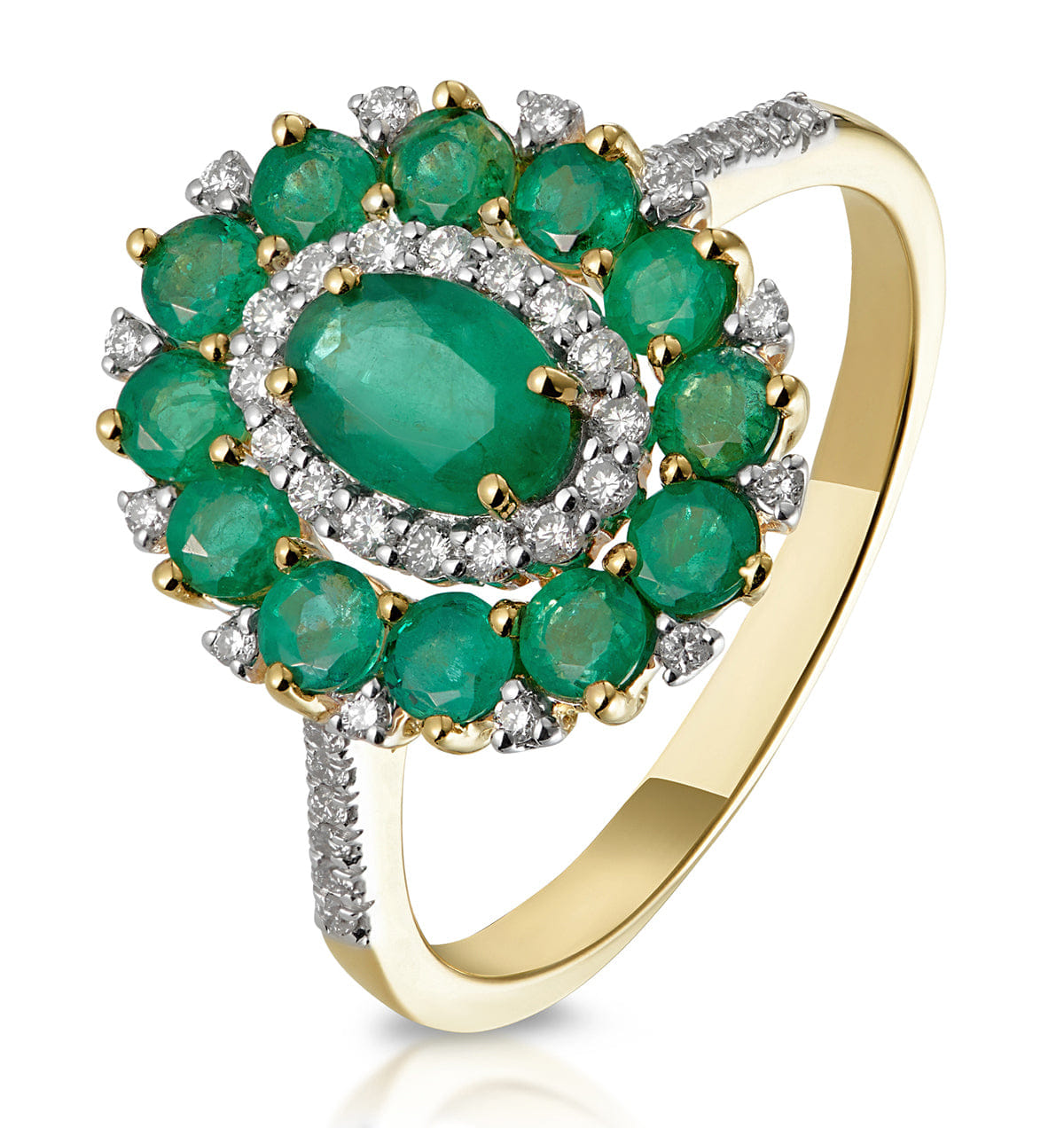 Diamond 1.35ct Emerald Asteria Collection Lab Diamond Halo Ring in 9K Gold