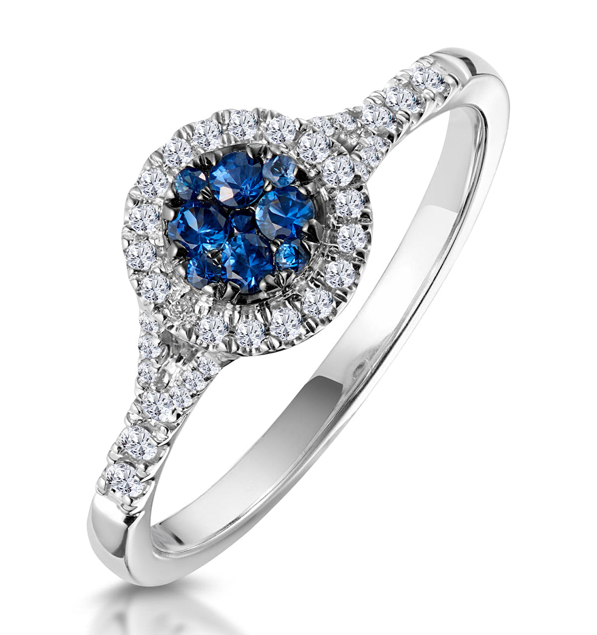 Diamond Sapphire and Lab Diamond Halo Circle Ring 9KW Gold - Asteria