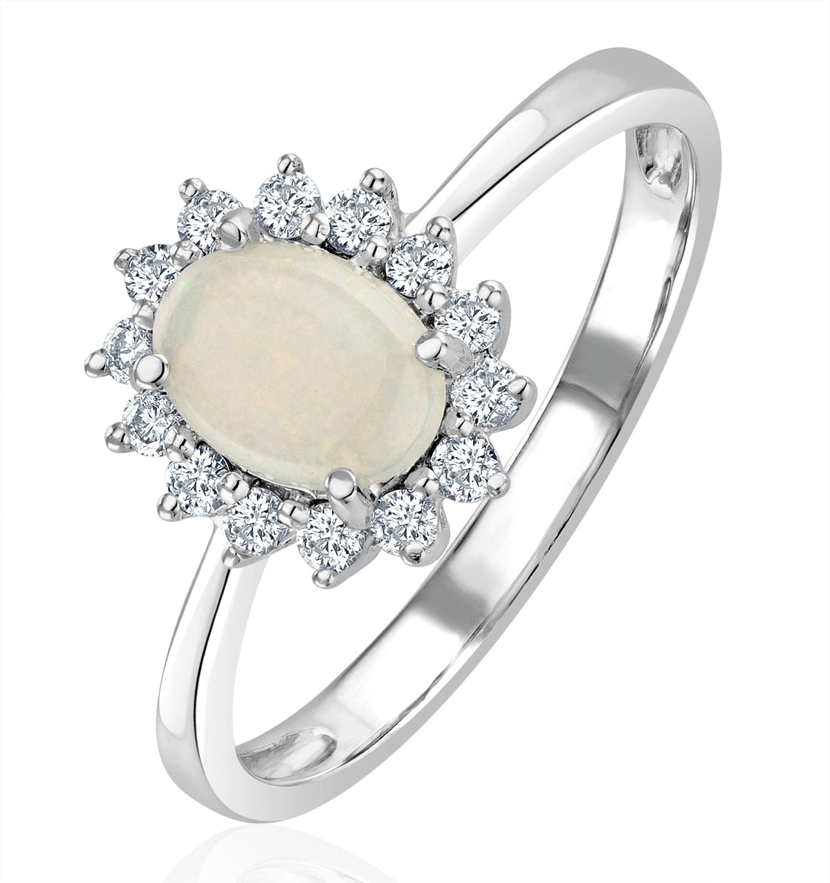 Diamond Opal 7 x 5 mm And Diamond 9K White Gold Ring