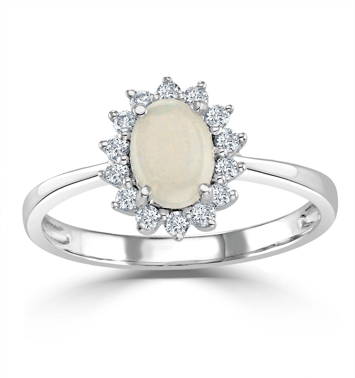 Diamond Opal 7 x 5 mm And Diamond 9K White Gold Ring