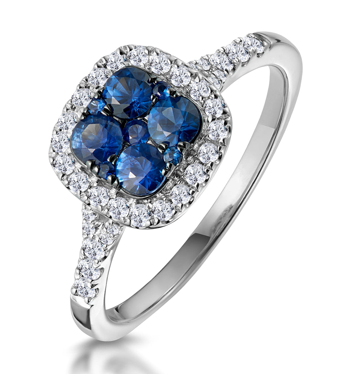 Diamond Sapphire and Lab Diamond Halo Square Ring 9KW Gold Asteria Collection