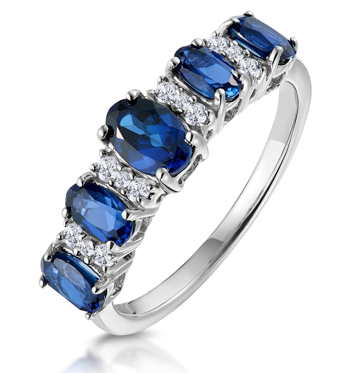 Diamond 1.85ct Sapphire and Lab Diamond Eternity Ring 9KW Gold Asteria
