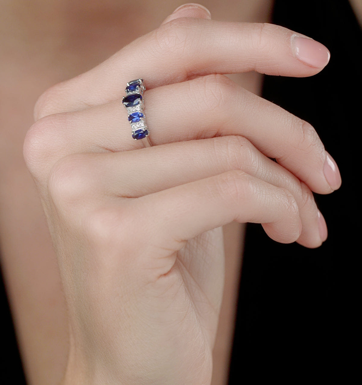 Diamond 1.85ct Sapphire and Lab Diamond Eternity Ring 9KW Gold Asteria