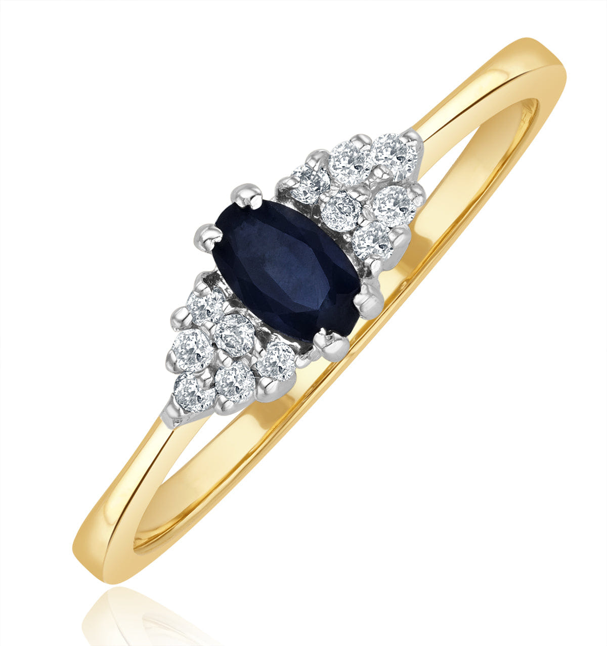Diamond Sapphire 5 x 3 mm And Diamond 9K Gold Ring A3227
