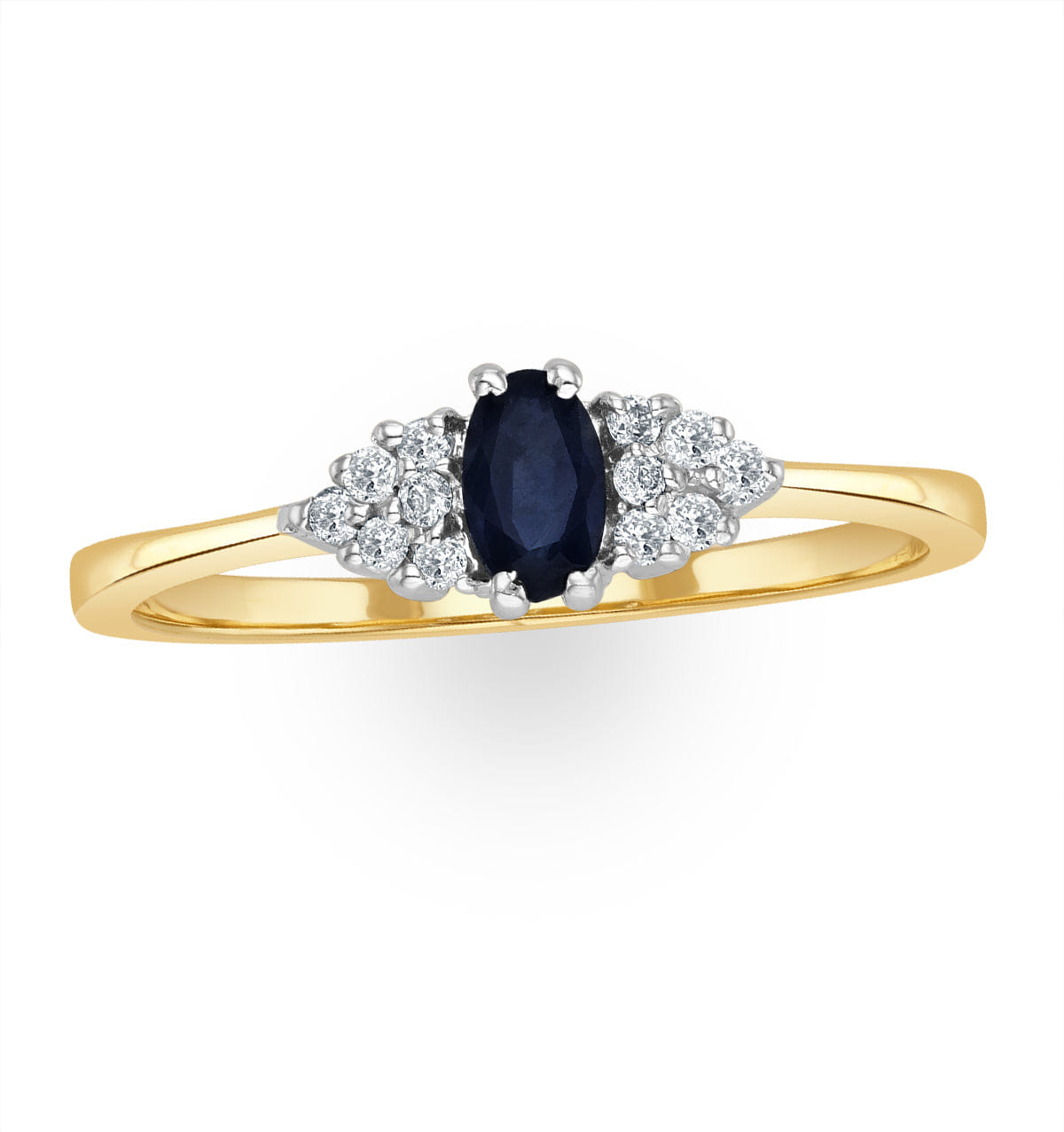 Diamond Sapphire 5 x 3 mm And Diamond 9K Gold Ring A3227