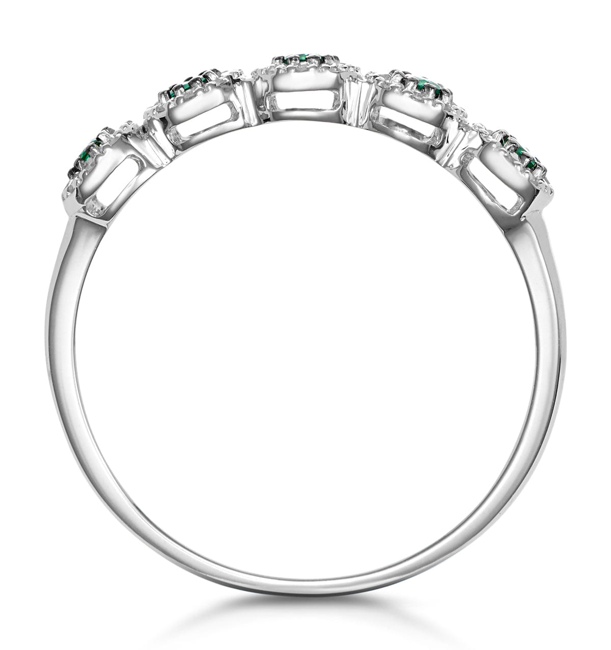 Diamond Emerald and Halo Diamond Stellato Eternity Ring in 9K White Gold