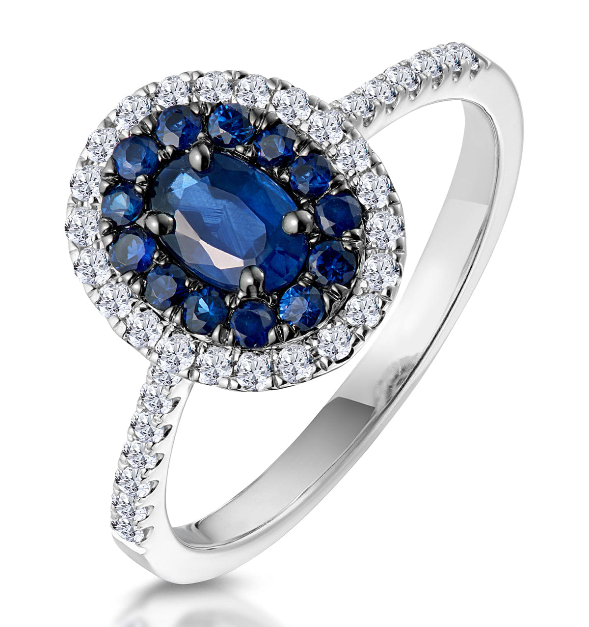 Diamond Sapphire and Lab Diamond Double Halo Ring 9KW Gold - Asteria