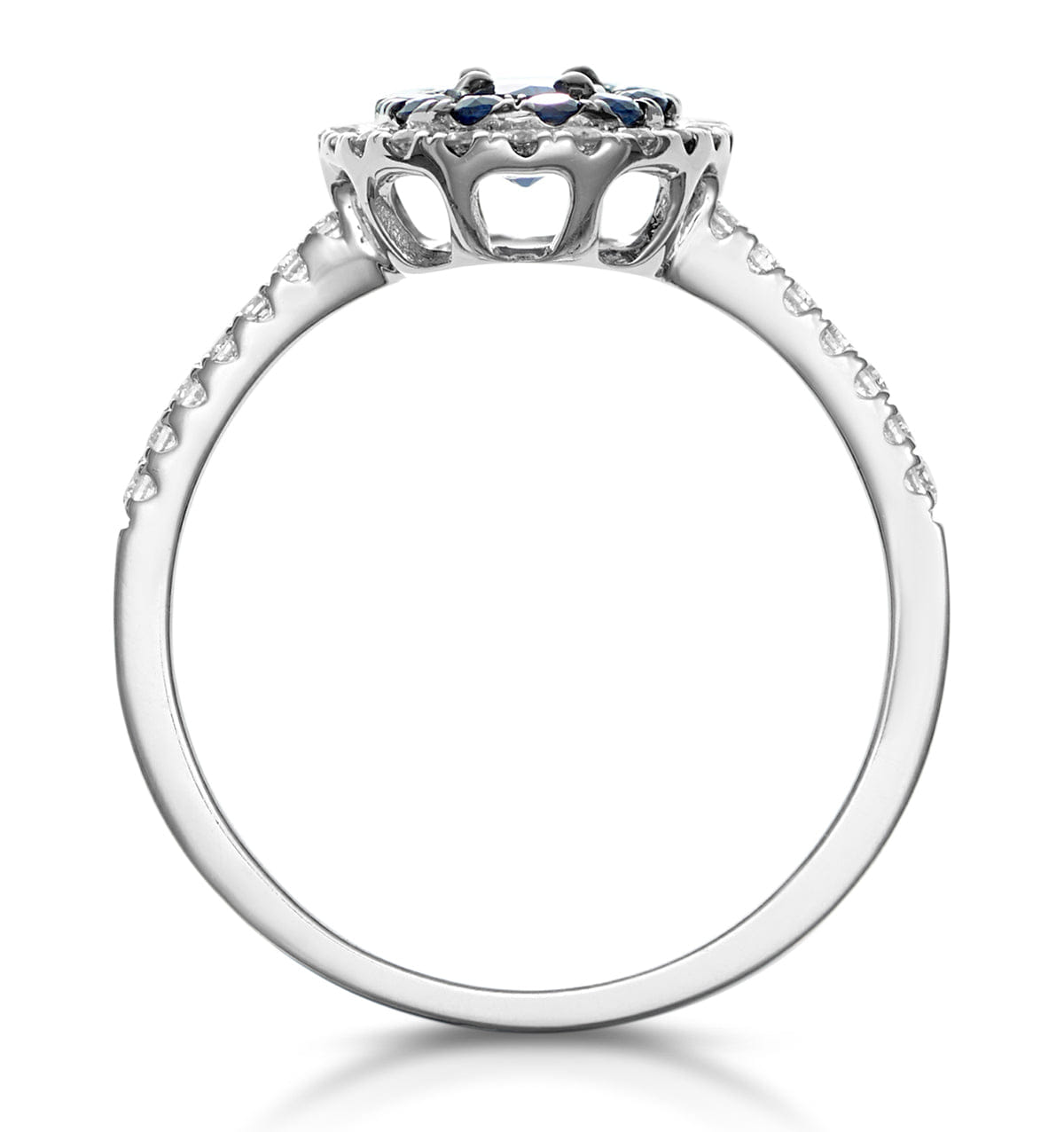 Diamond Sapphire and Lab Diamond Double Halo Ring 9KW Gold - Asteria