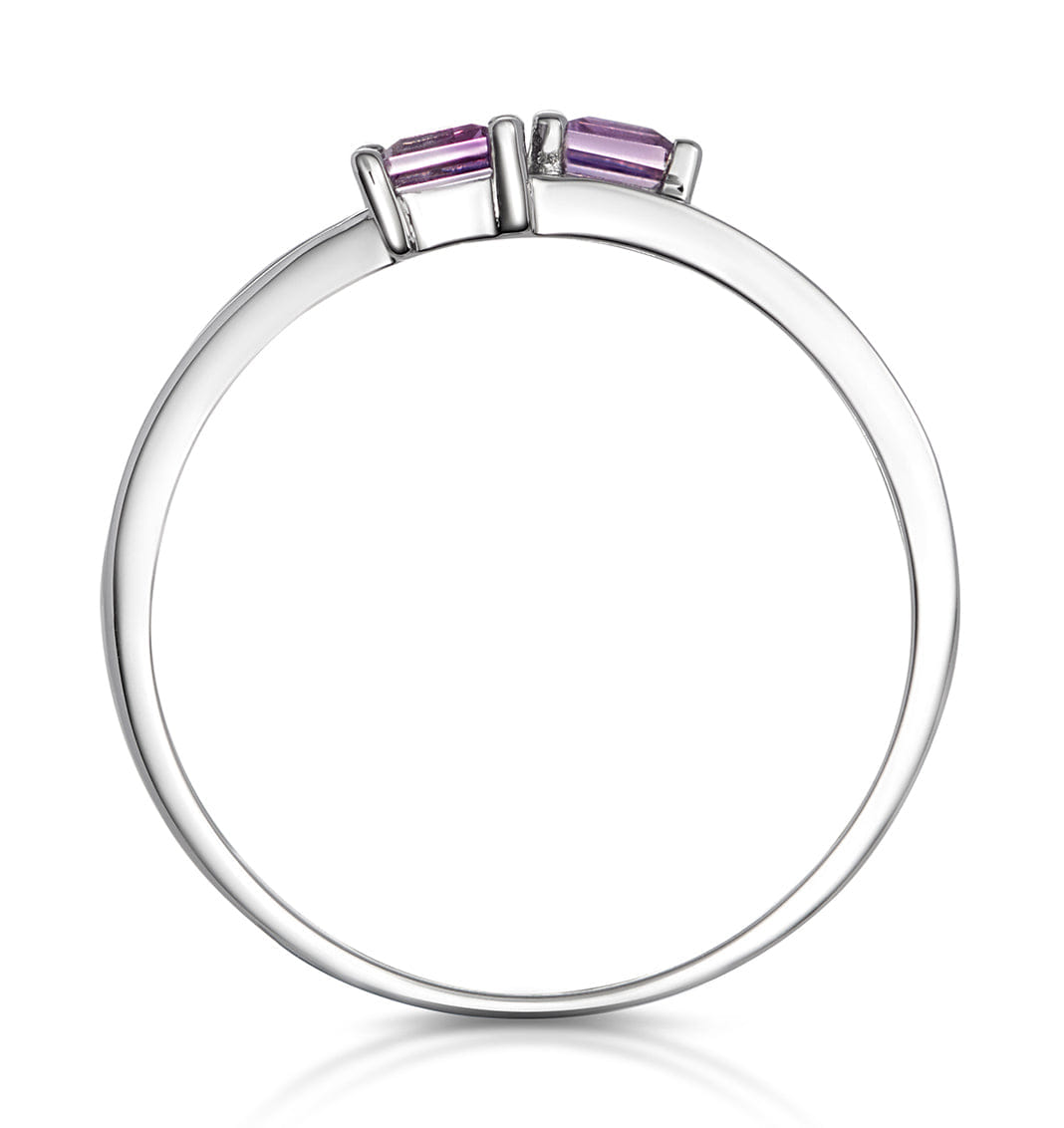 Diamond Twin Amethyst and Diamond Stellato Ring in 9K White Gold