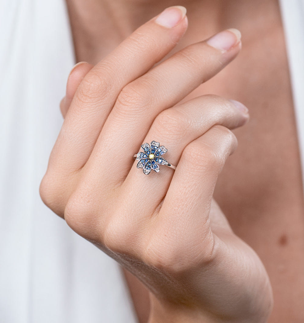Diamond Blue Sapphire Yellow Sapphire and Diamond Stellato Ring 9K White Gold