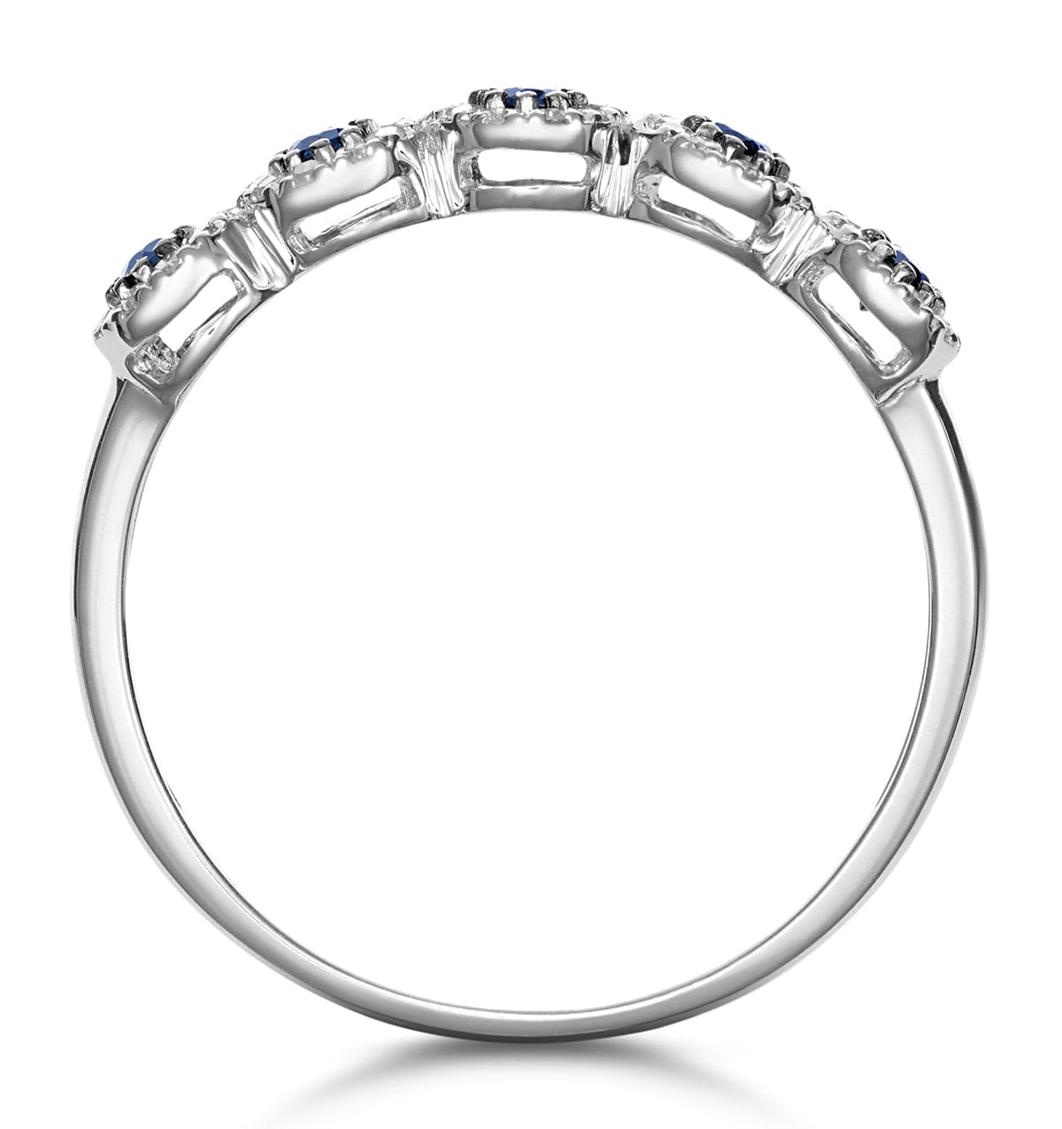 Diamond Sapphire and Halo Diamond Stellato Eternity Ring in 9K White Gold