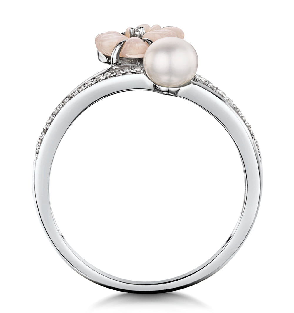 Diamond 4.5 mm Pearl with Shell and Diamond Stellato Ring in 9K White Gold