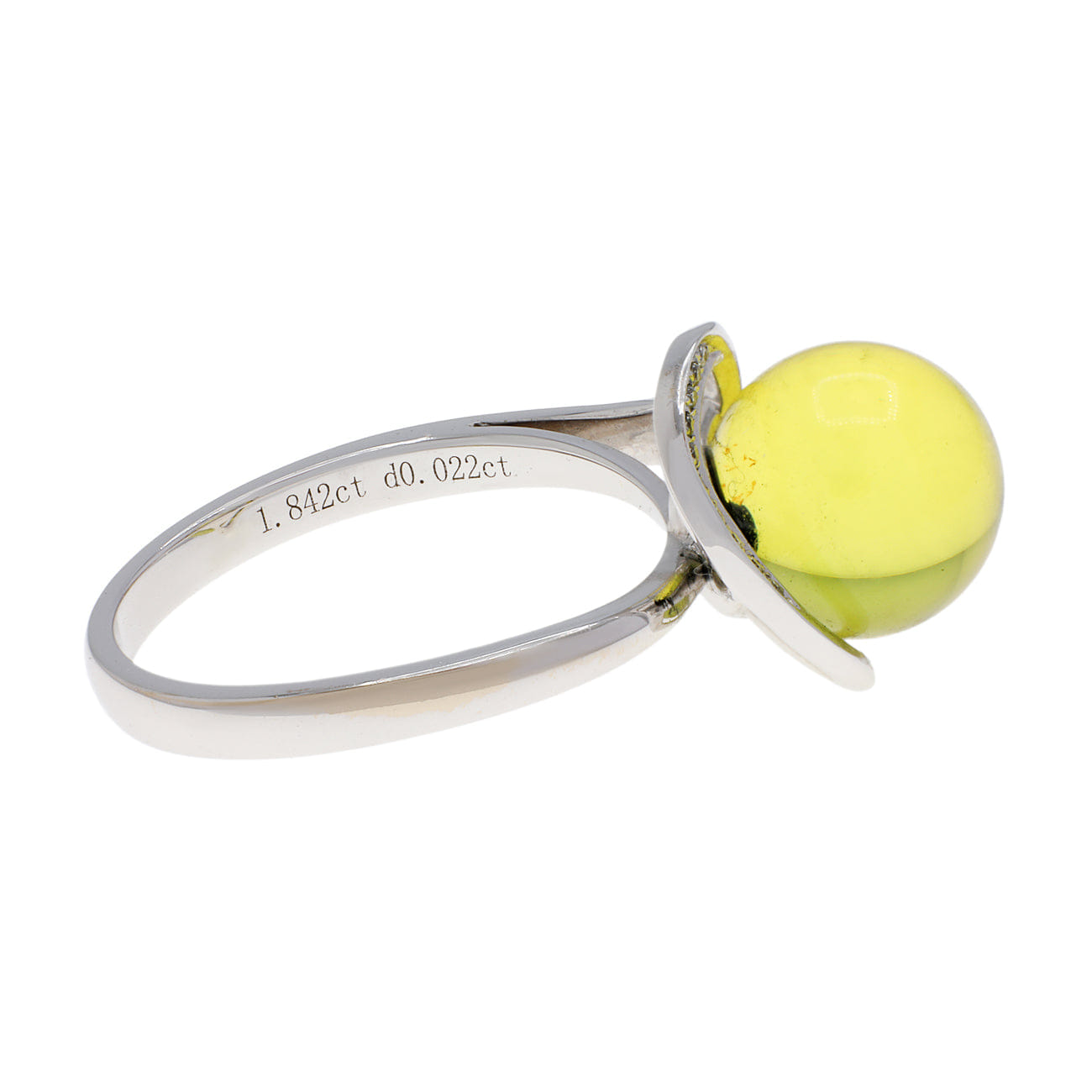 WHITE* 18K White Gold 1.84 Carat Spherical Citrine Ring