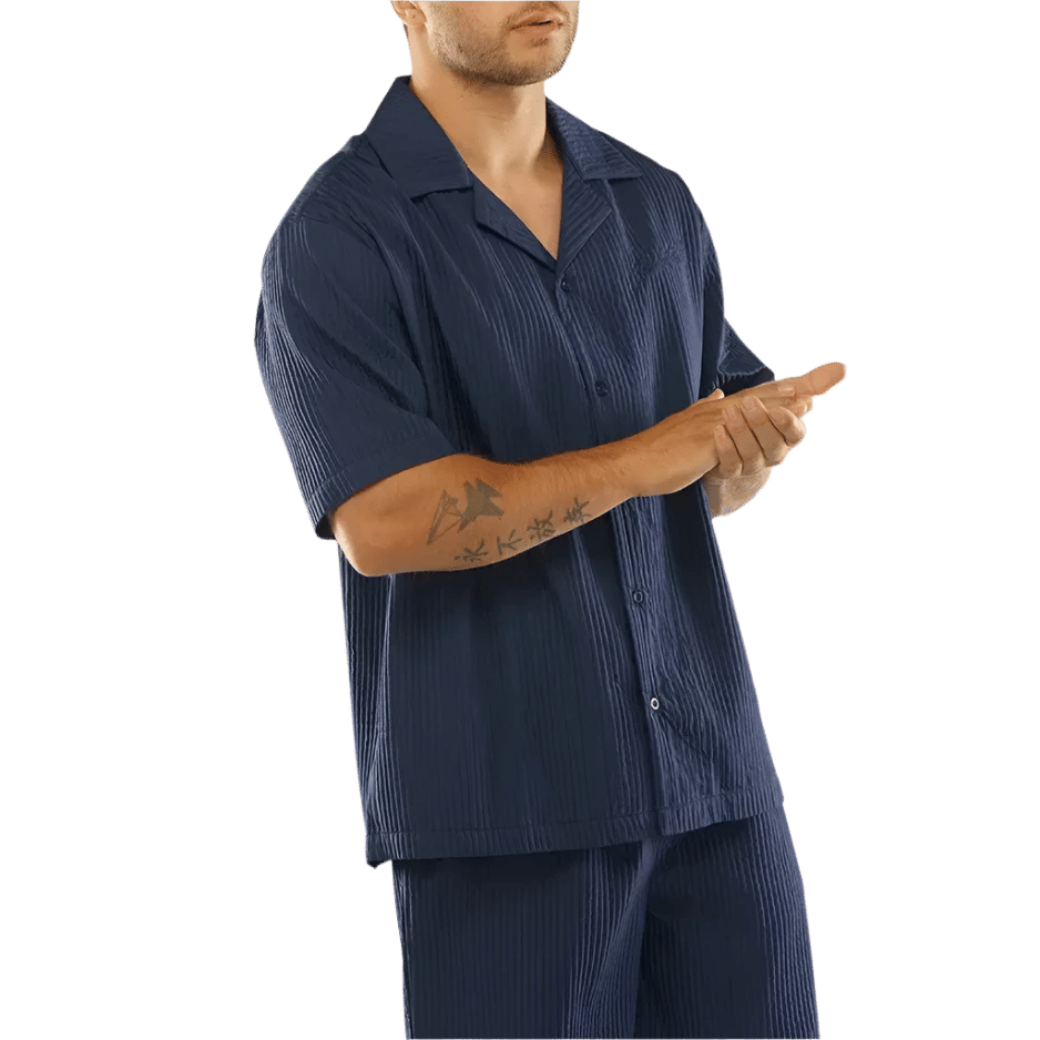 Presentedbyglobal Pleated Satin Shirt - Navy