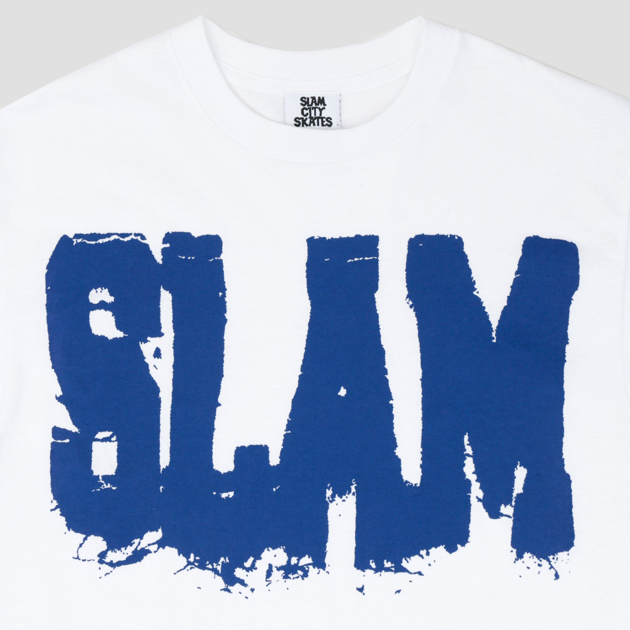 WHITE* Slam City Skates College T - Shirt White / Blue