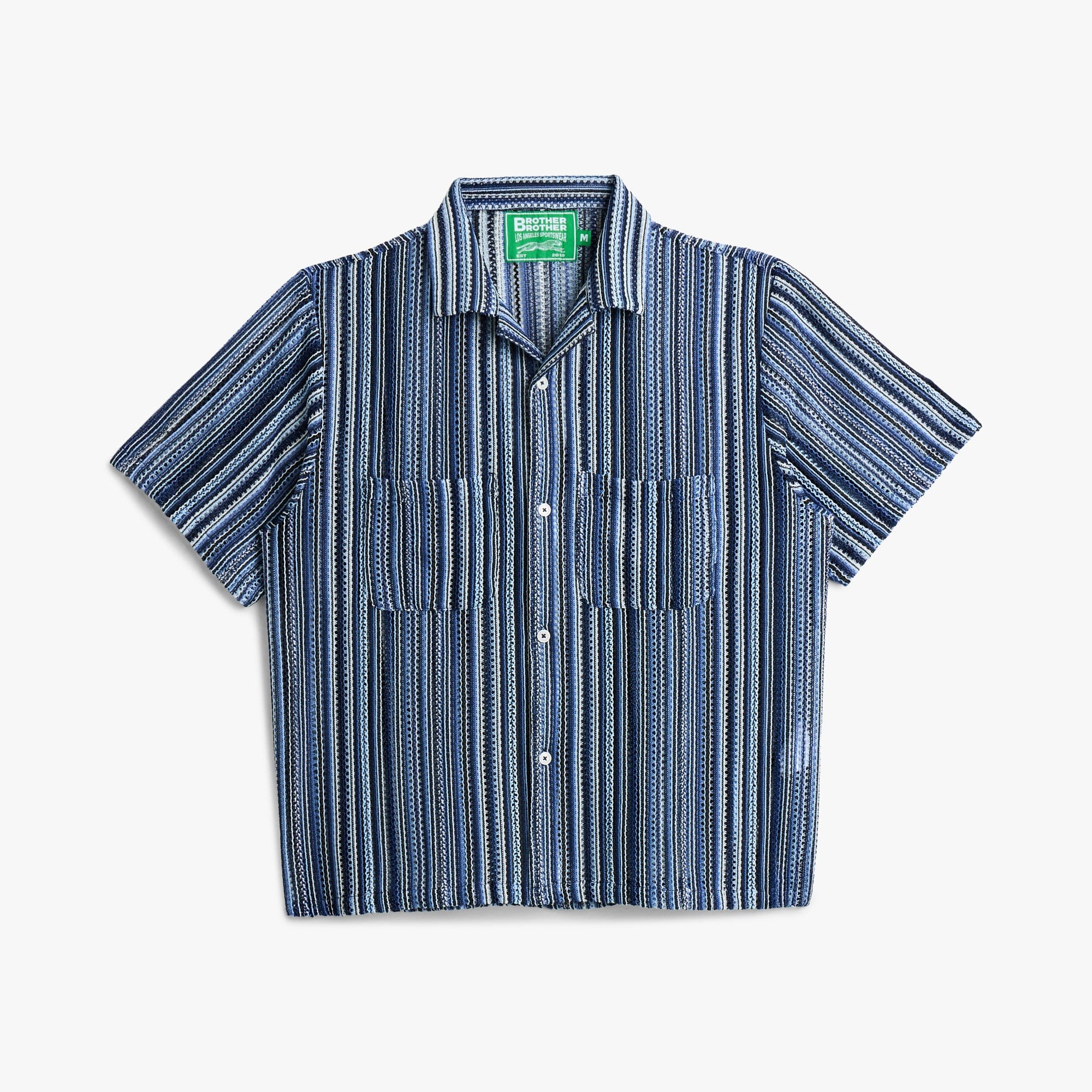 Brother Brother Shortsleeve Mesh Cabana Shirt / Blue Vert Stripe