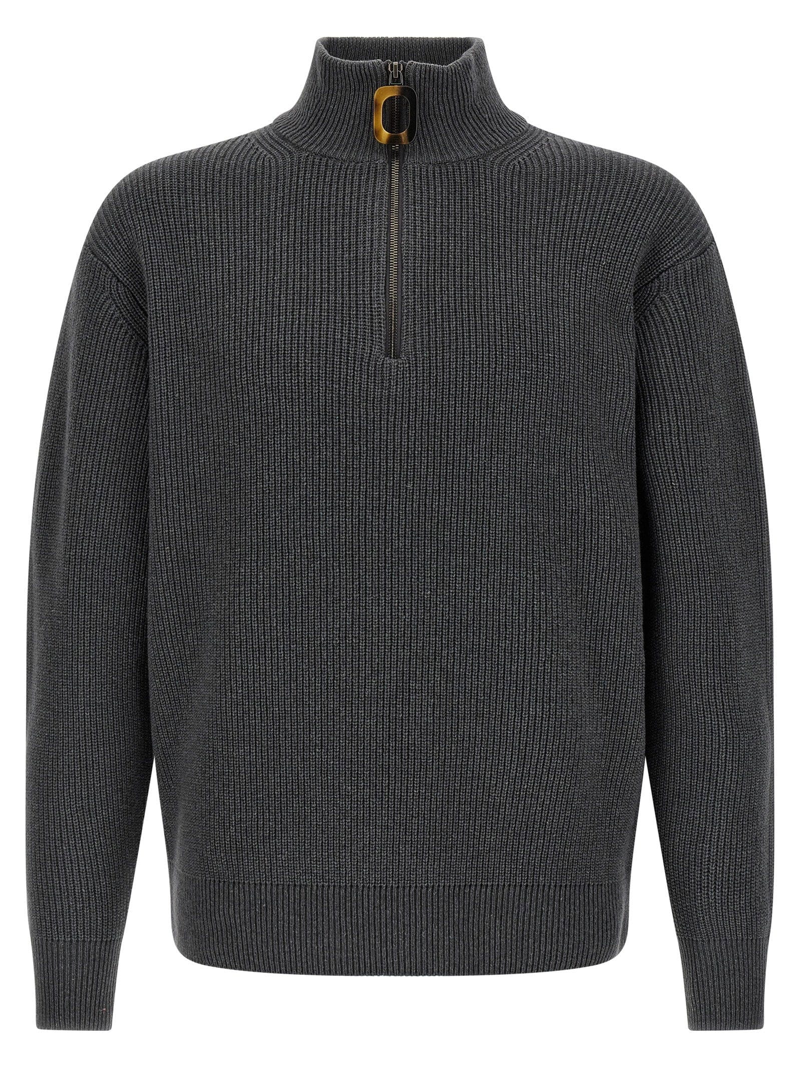 J.w.anderson Half - Zip Wool - Cotton Sweater — Charcoal
